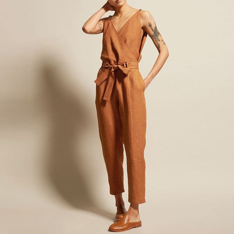 Sleeveless Tie Jumpsuit