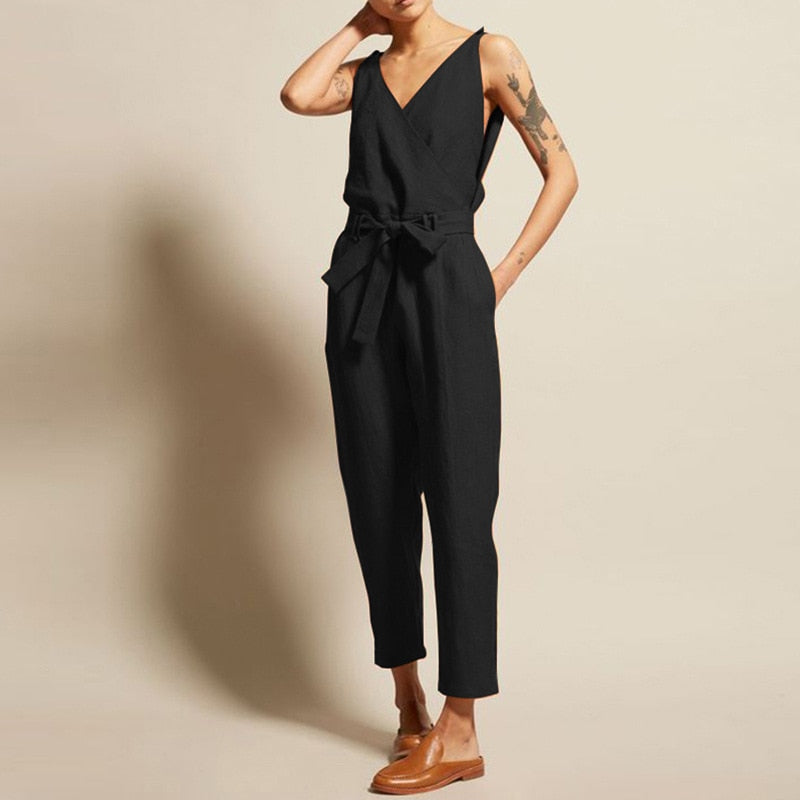 Sleeveless Tie Jumpsuit