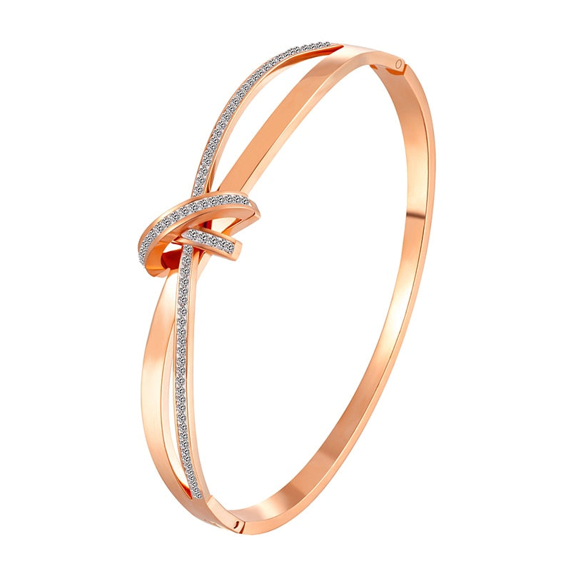 JINHUI Cross Rhinestone Cuff Bangles & Bracelets For Women Girls Popular Stainless Steel Luxury Crystal Bracelet Female Jewelry