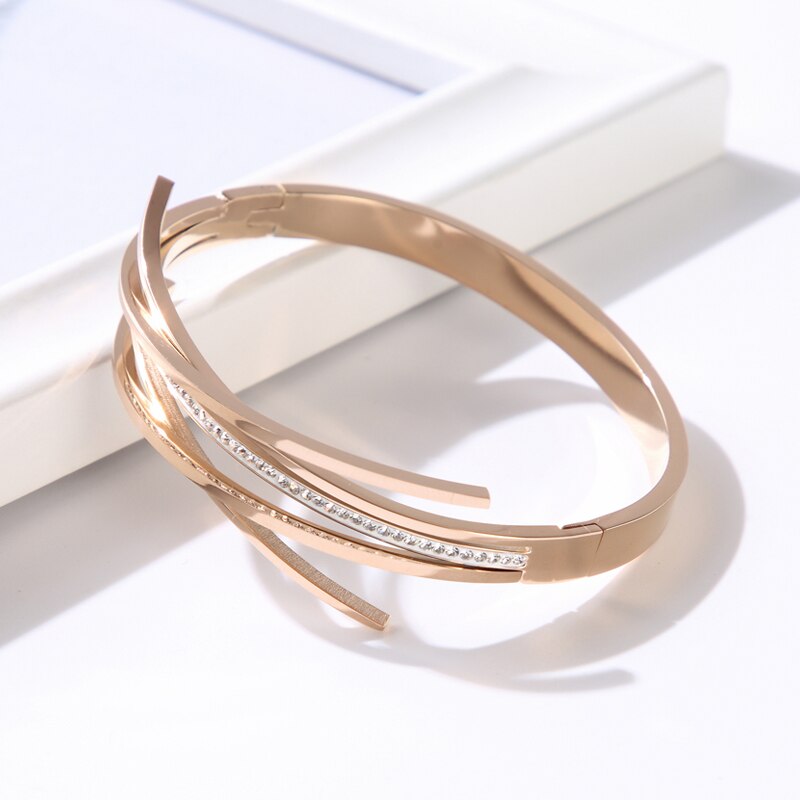 JINHUI Cross Rhinestone Cuff Bangles & Bracelets For Women Girls Popular Stainless Steel Luxury Crystal Bracelet Female Jewelry