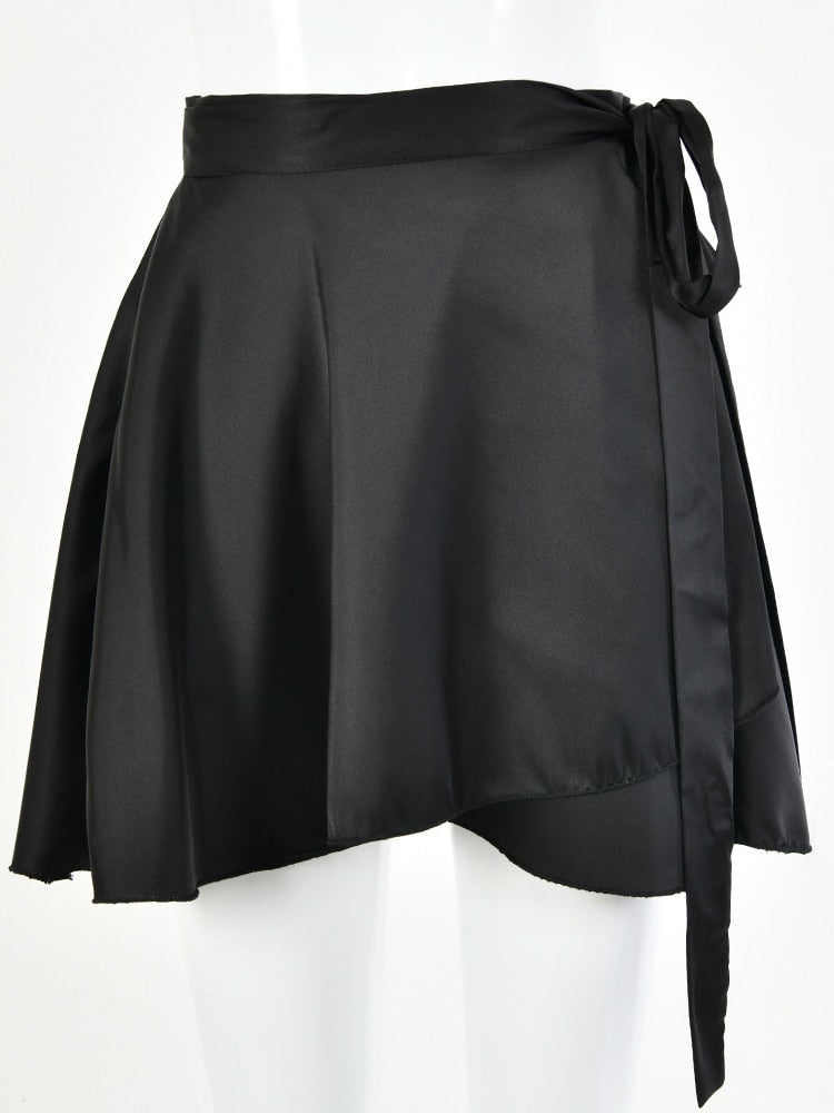 Fantoye Casual Satin Two Piece Dress Set For Women White O-neck Button Top Bandage Mini Pencil Skirts Outfits Fashion Party Suit