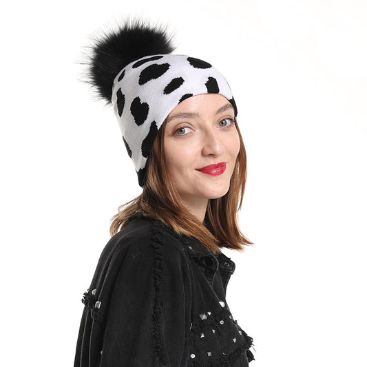 Coco Panda Print Pom-Pom Beanie