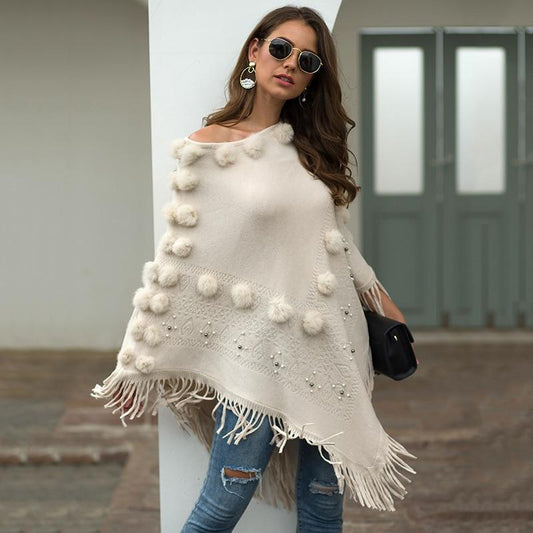 Thora Knit Poncho with Tassels