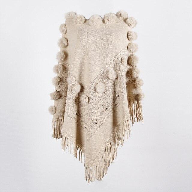 Thora Knit Poncho with Tassels